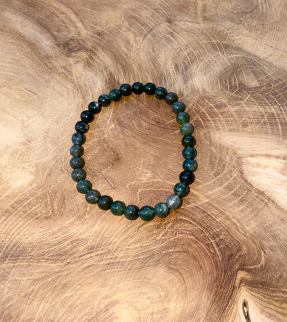 🌿 Pulsera de Bolas de Ágata Musgosa de 6 mm